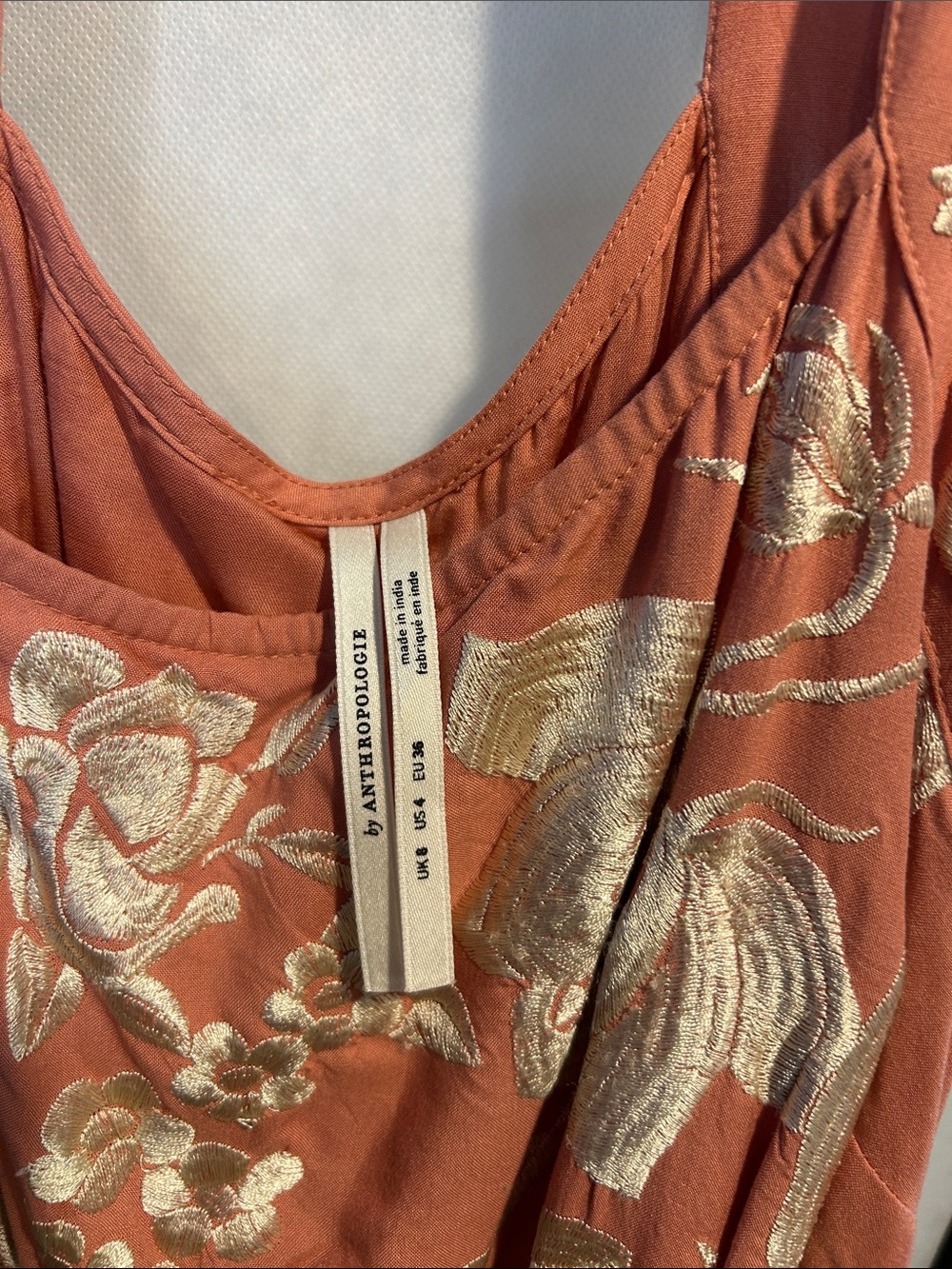 Anthropologie Dusty Rose Floral Embroidered Midi Dress with Fringe - Picture 7 of 11